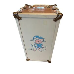 Vtg Pink & White Doll Wardrobe Trunk w/ Baby Lamb On Front Littlest Angel CASE